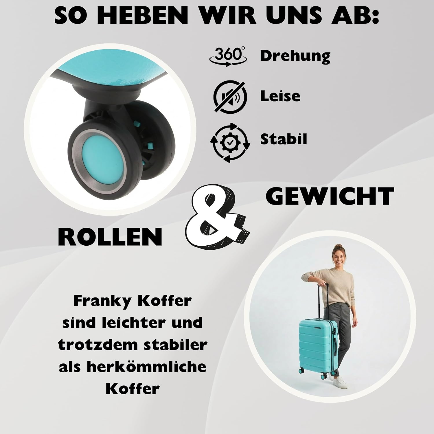 Franky Suitcase Trolley | 360° Wheels | High Stability | TSA Lock | Sizes: S/M/L | Available in Many Colours - ABS13, aqua, Classic – Bild 6