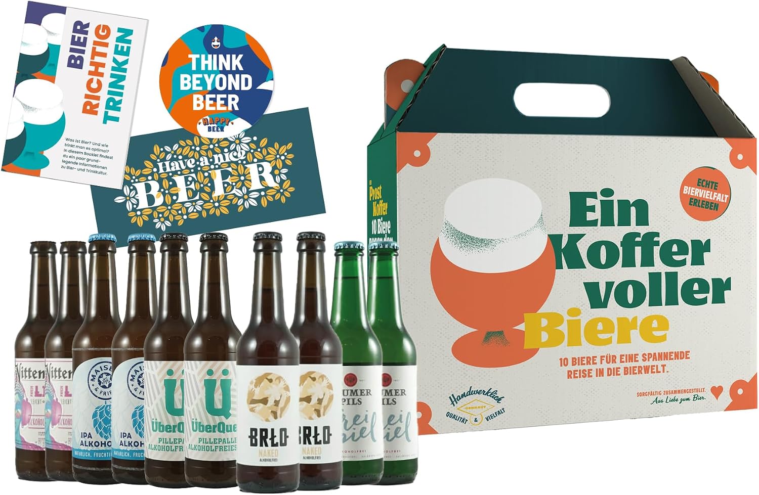 Cheers Suitcase Alcohol-Free - Premium Beer Gift Package - 10 x 330 ml Alcohol-free Craft Beer Bottle - Beer Gift for Men - Men's Handbag Beer, Birthday Gift for Men