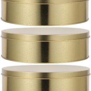 Pack of 3 Round Biscuit Tinplate Tins Gold Metal Tins with Lids