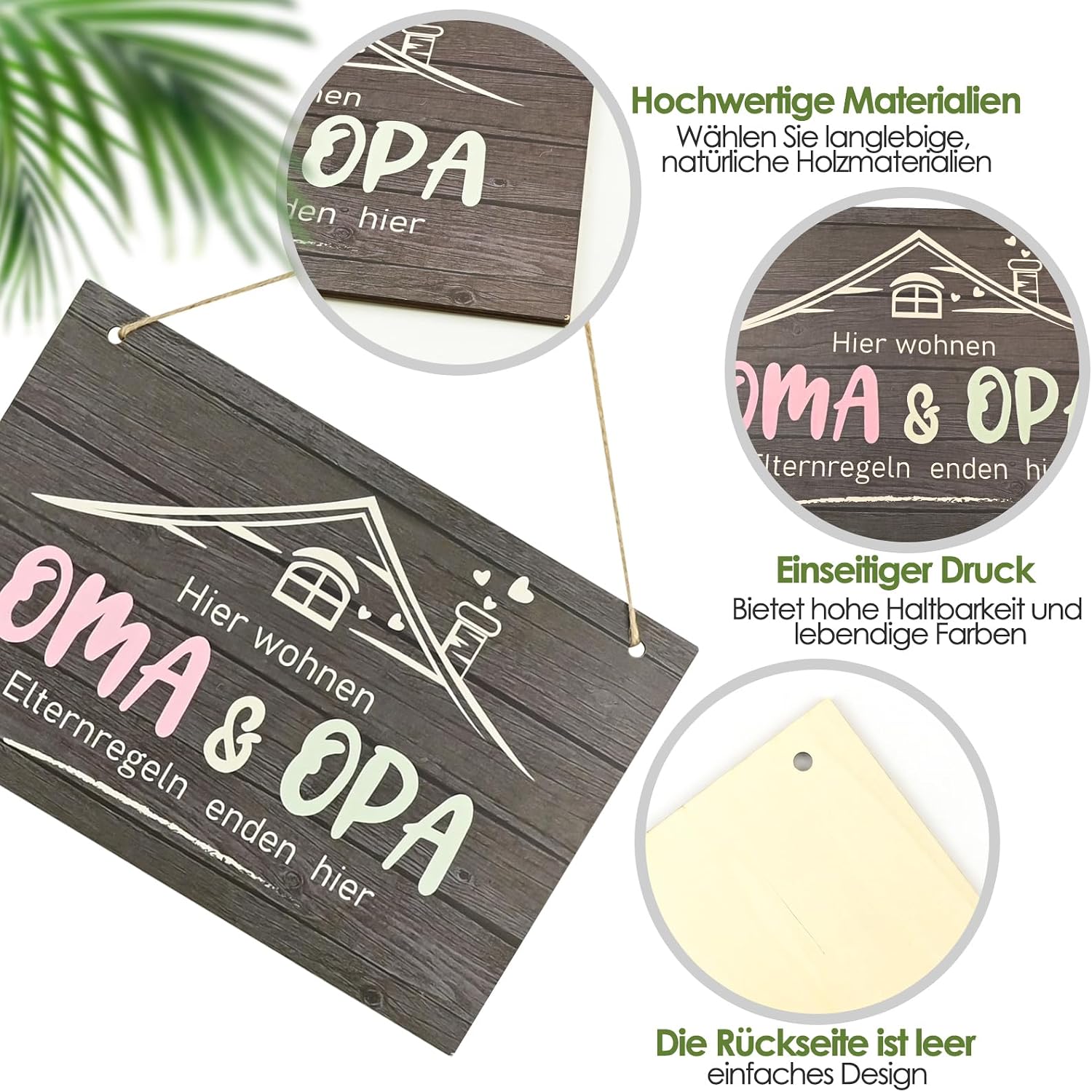 Grandma and Grandpa Gift, Decorative Ornaments Made of Wood, Grandma Grandpa Gifts for Birthday, Tin Signs Saying "Hier wohnen OMA OPA Elternregeln enden hier" Gift Grandma and Grandpa for Mother's Day Christmas – Bild 3