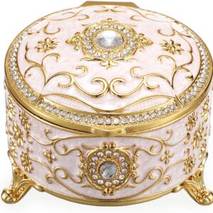 SUMTree Vintage Jewellery Box with Lid, Retro Aluminium Jewellery Box, Round Ring Box, Beige Jewellery Box, Jewellery Box for Earrings, Gift for Birthday (Small)