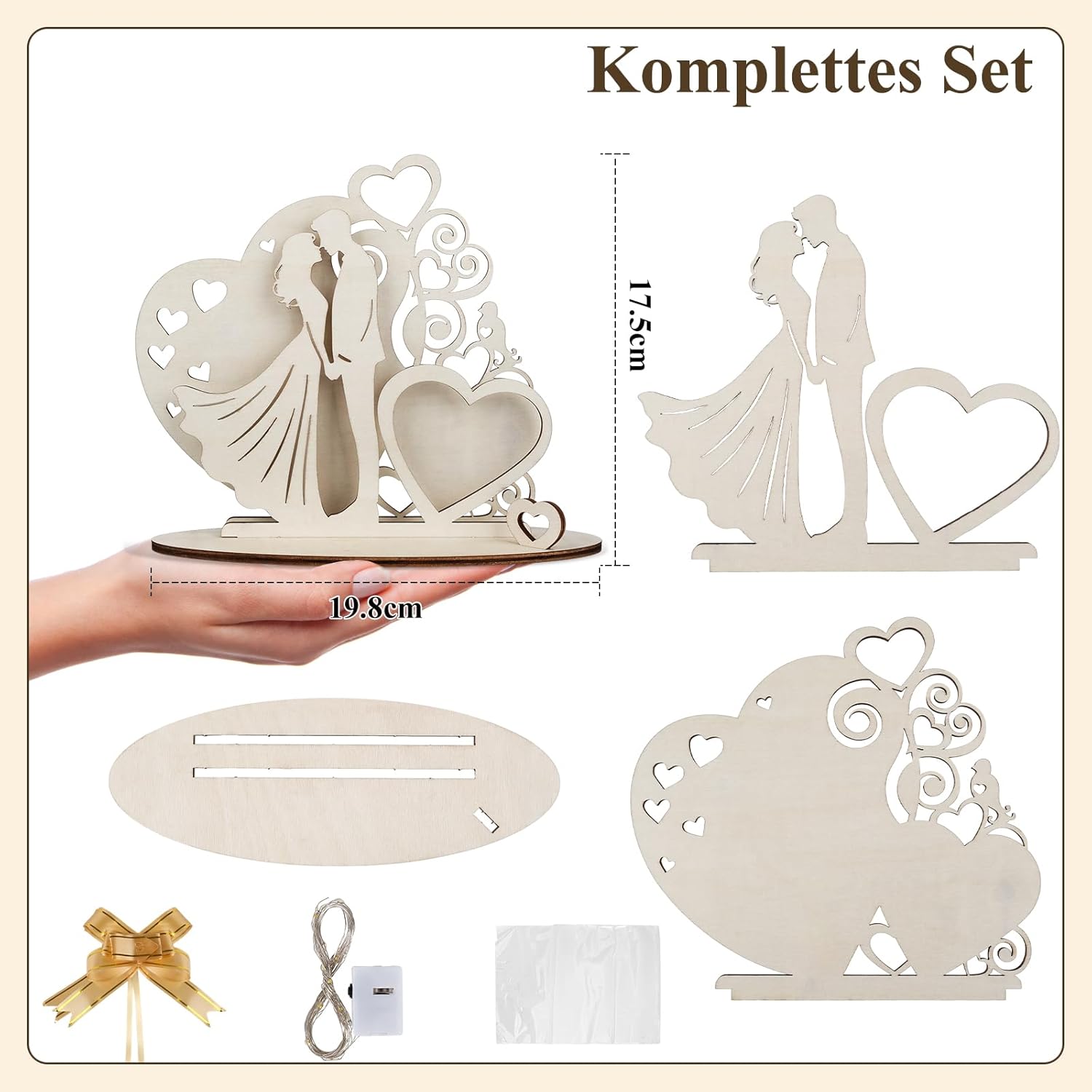 Wedding Money Gift for Bride and Groom - Wedding Gift Money Made of Wood with LED Light, Packaging with Foil & Bow, Mr & Mrs Decoration, Ready to Use – Bild 3
