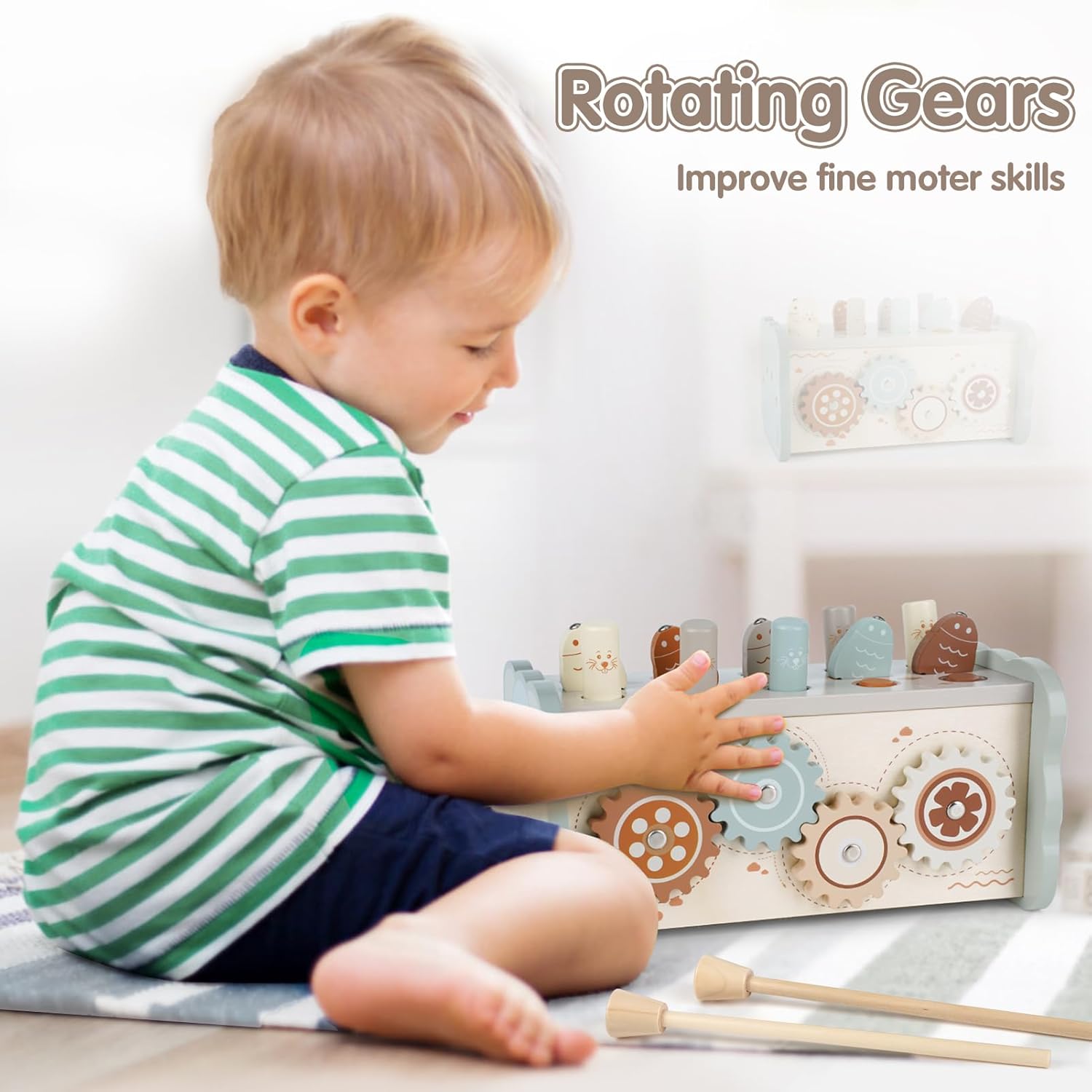 Dinorun Montessori Hammering Toy from 1 Year Old, Wooden Motor Skills Toy, Xylophone, Gift for Children Aged 1, 2, 3, 4 Years, for Girls, Boys – Bild 6