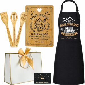Housewarming Gift Set with Apron, Bamboo Board & Cooking Spoons