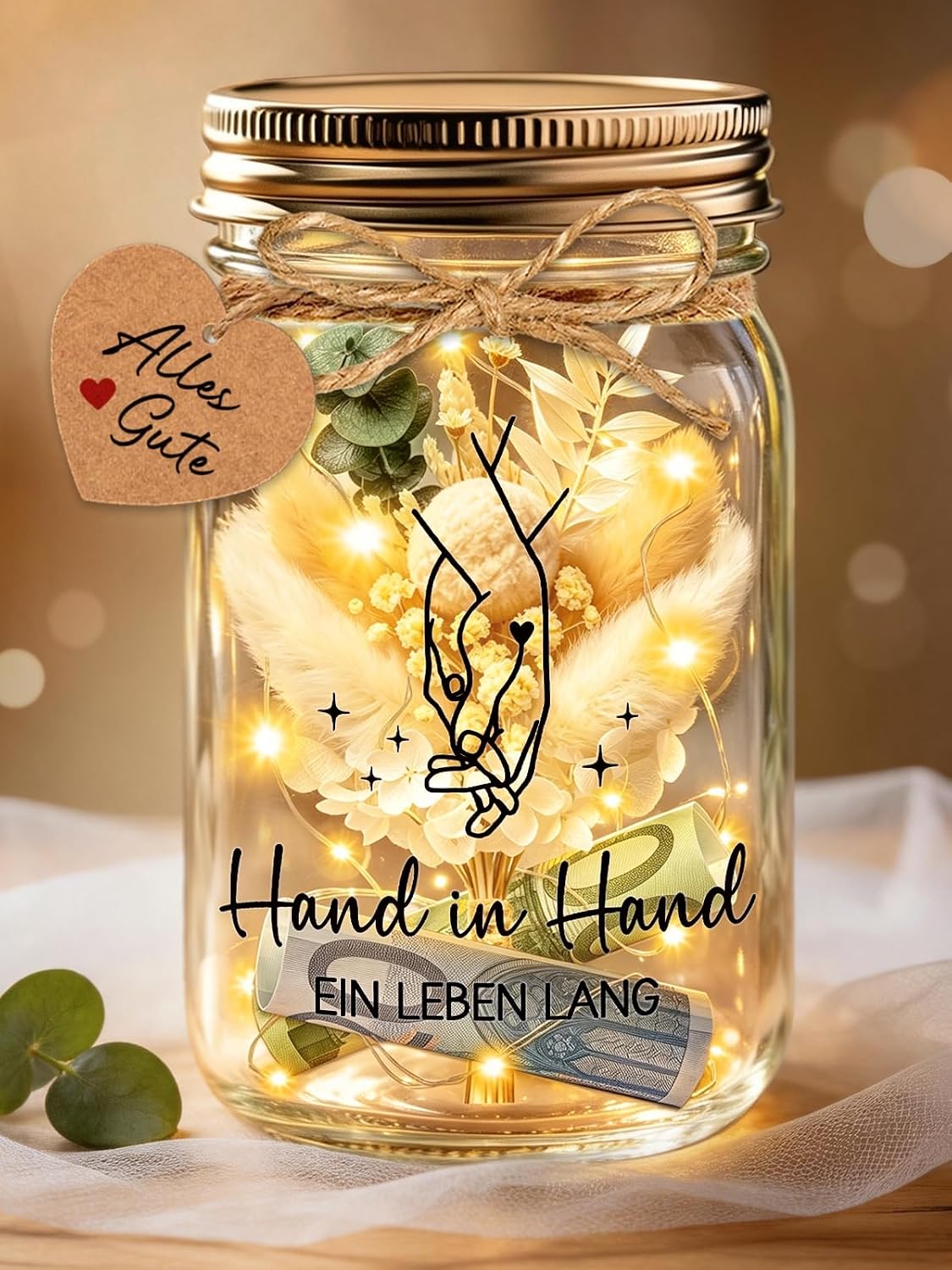 Wedding Gifts for Bride and Groom, LED Bottle Light, Money Gift Wedding, Money Box, Wedding, Personalised Engagement Gift for Both, Wedding Gift, Money Ideas, Engagement Gift