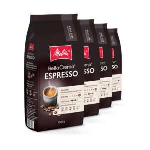 Melitta BellaCrema Espresso, Coffee Beans, Thickness 5/5, 4 x 1 kg