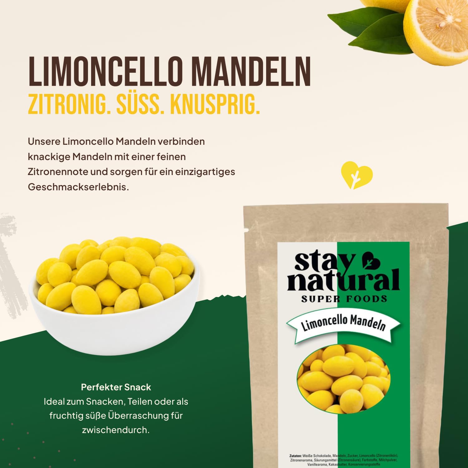 Stay Natural Summer Package "Lemon" - Gift Set with Limoncello Splash, Limoncello Almonds, Mango Stripes, Fans & Carry Bag, Delicatessen Gift for Summer, Picnic & Holiday – Bild 5