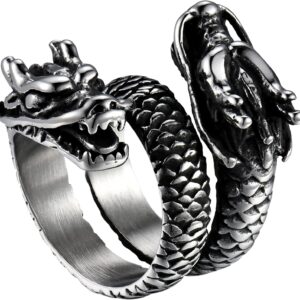 JewelryWe Jewellery Men's Ring Snake Ring Stainless Steel Double Row Opening Band Retro Gold Silver Black