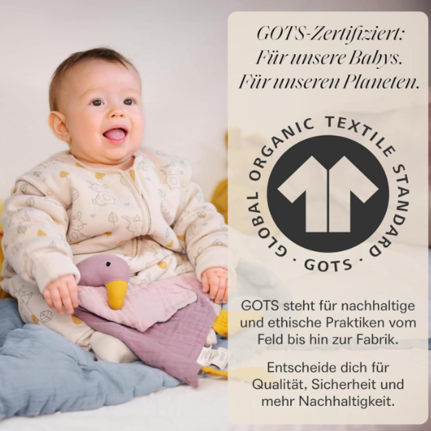Baby Muslin Comforter - Organic Cotton & Oeko-Tex - Cuddly Toy Duck - Gift for Birth, 4-Ply, Extra Soft, for Newborns, Boys & Girls, Washable, as a Cuddle Blanket – Bild 7