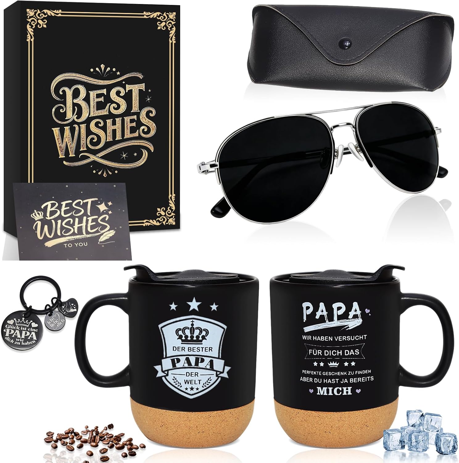 Personalised Father's Day Gift for Dad, Best Dad Gifts with Cup Sunglasses Glasses Case Keyring Father's Day Greeting Card, Gift Father's Day, Christmas Gifts for Men