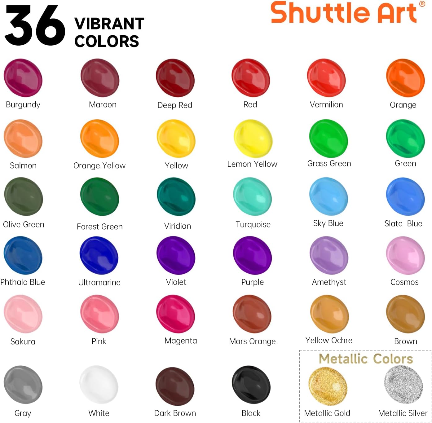 Shuttle Art 36 Colourful Acrylic Paint Set (60 ml Each) with 12 Brush Set – Bild 2