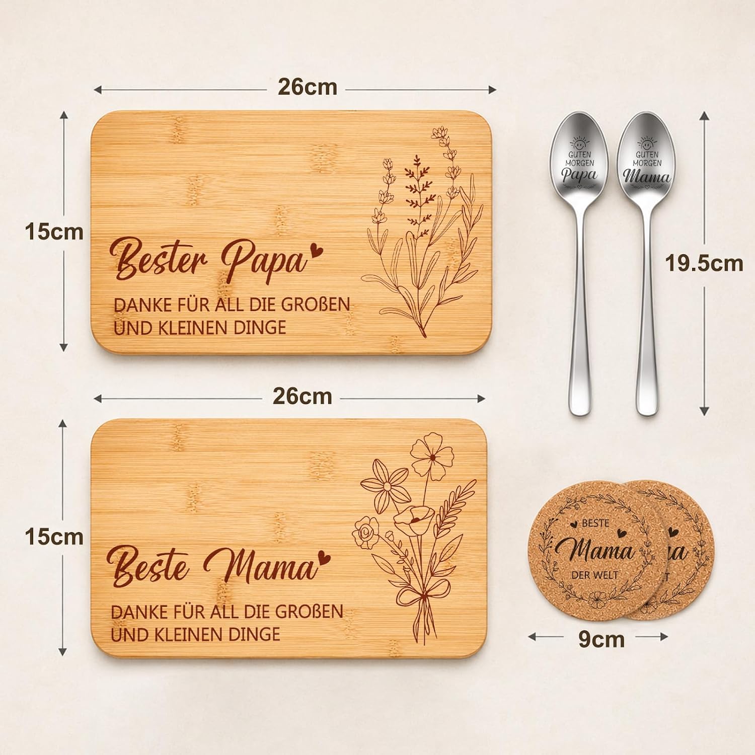 Gift for Mum and Dad, Wooden Breakfast Board Set – Bild 3