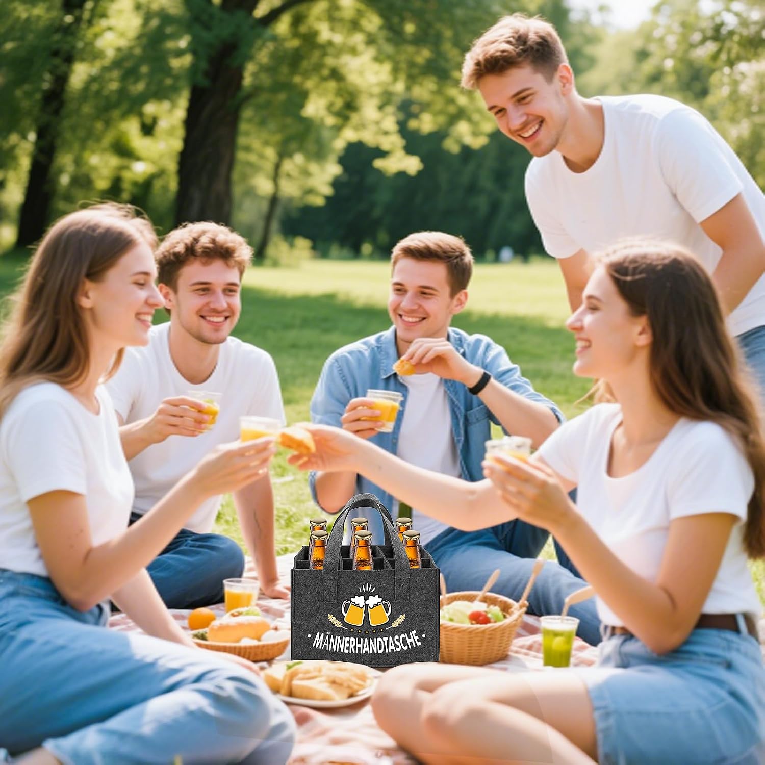 Bottle Carrier 6 Bottles Felt Beer Men's Handbag with Opener, Grey – Bild 7