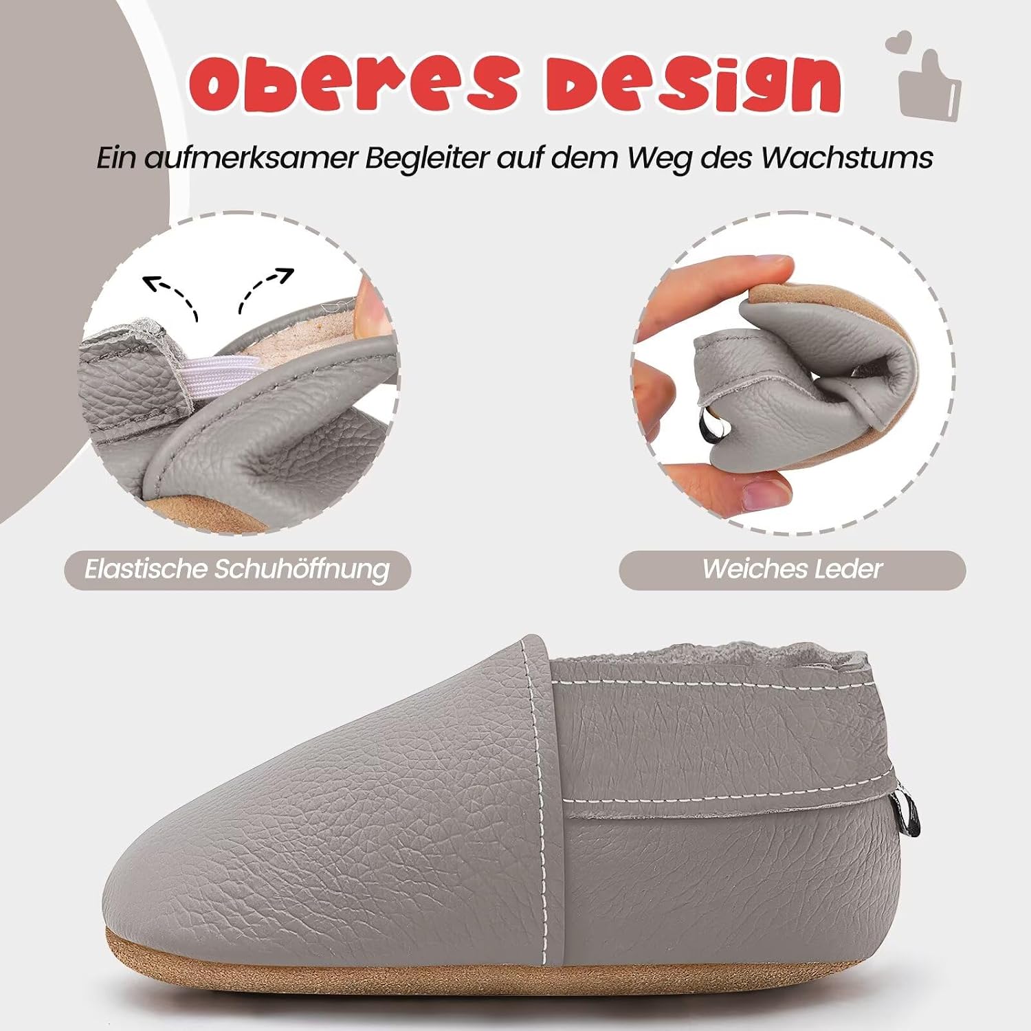 HMIYA Soft Leather Crawling Shoes, Baby Shoes with Suede Soles, for Boys and Girls aged 0–6 Months, 6–12 Months, 12–18 Months and 18–24 Months – Bild 2