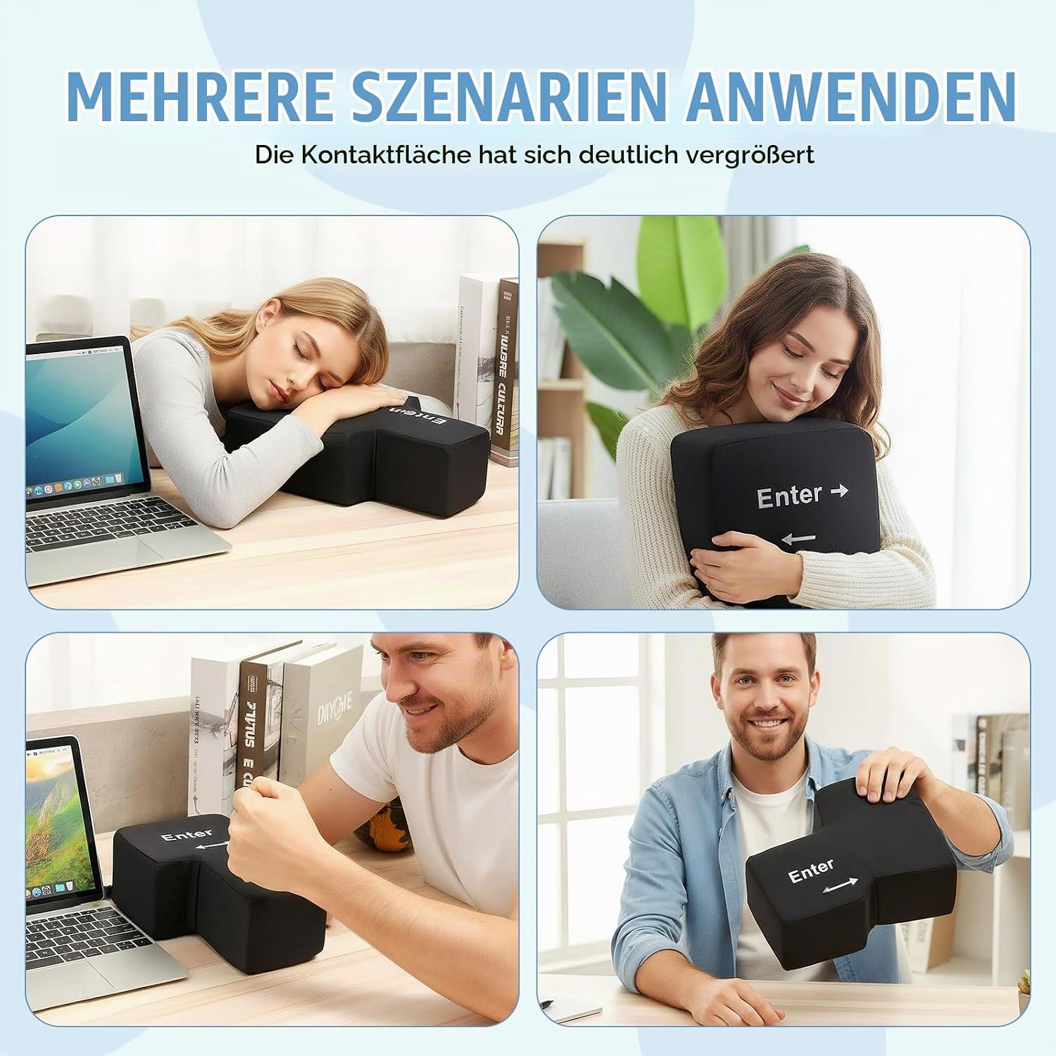 USB Enter Cushion - Giant Enter Button as Anti-Stress Cushion for Office & Gaming, Plug & Play, Desk Comfort Cushion (Black) – Bild 4