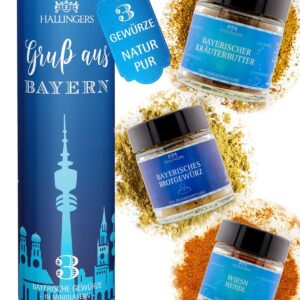 Hallingers Genuss Manufaktur Spice Gift Set – 3 Spices from around the World as a Tasting Set in High-Quality Gift Tin "Gruß aus Bayern", Gift Idea for Women and Men
