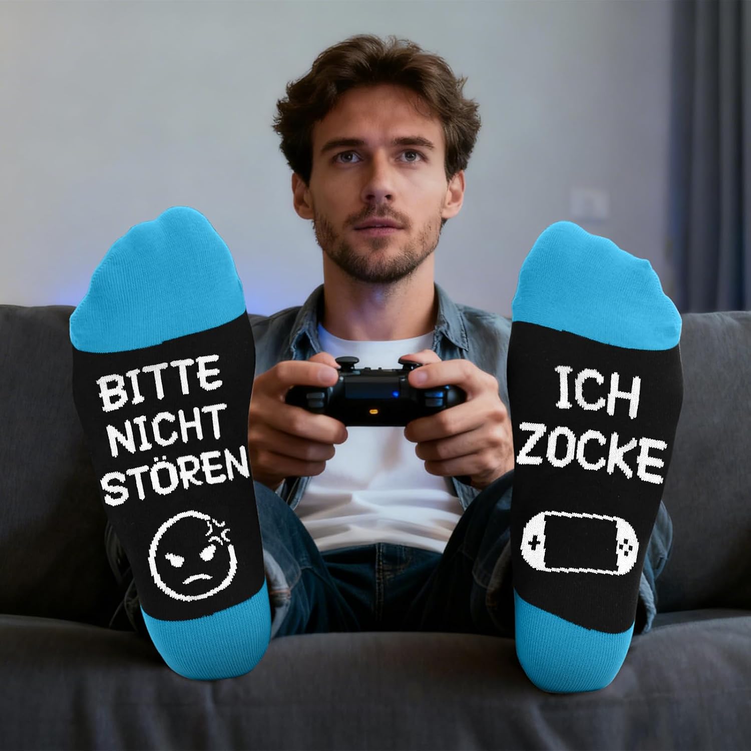 Funny Socks Gambling with Saying "Bitte NICHT STÖREN ICH ZOCKE, Gamer Gift for Boys and Women, Gaming Socks, Funny Gifts for Men, Christmas, Birthday – Bild 3