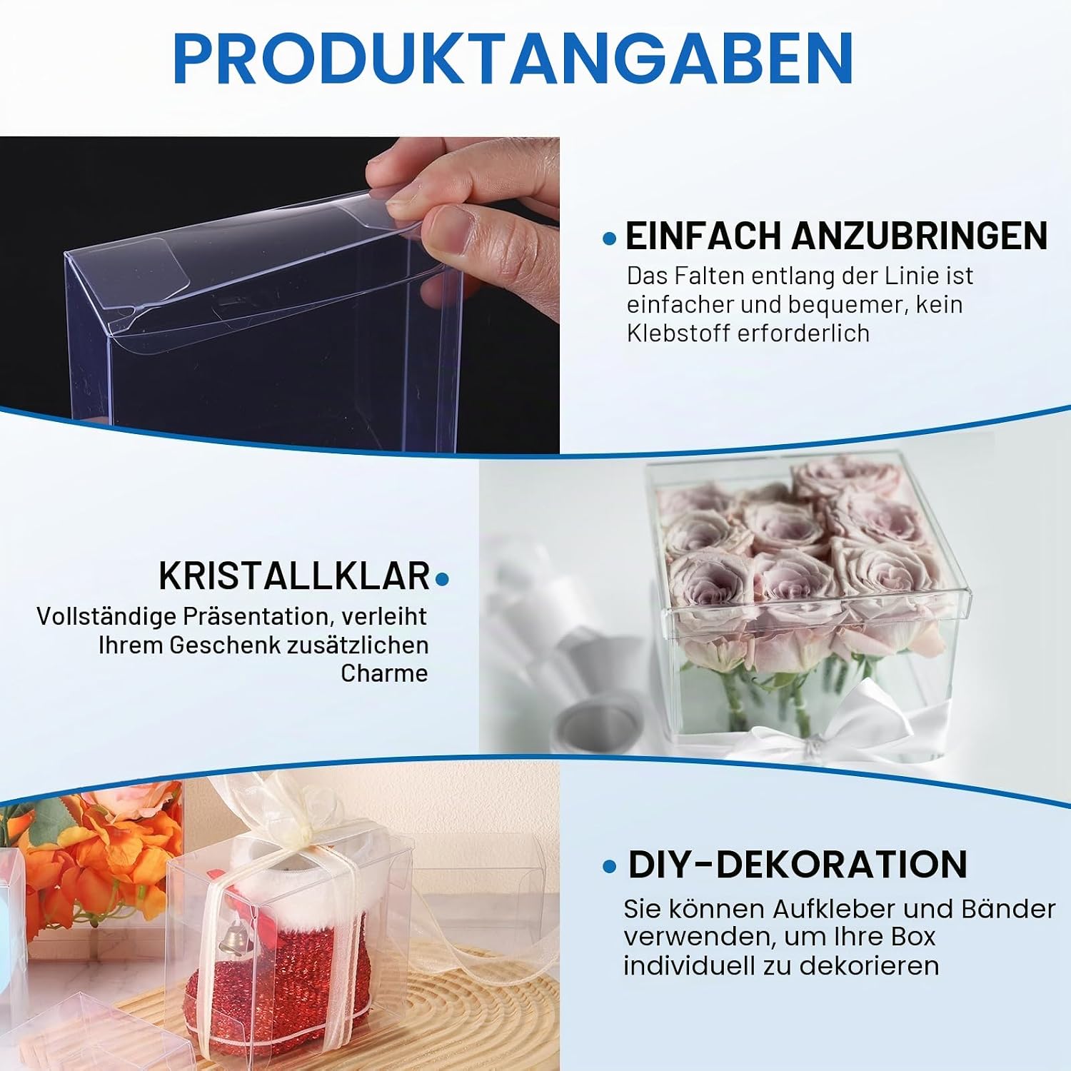 QUARKZMAN Pack of 10 Transparent Gift Boxes, 40 x 20 x 60 mm Plastic Gift Packaging for Sweets, Biscuits, Jewellery Storage, Wedding, Valentine's Day, Party, Packaging – Bild 3