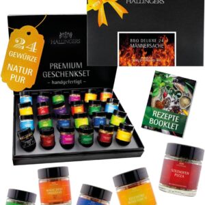 Hallingers Genuss Manufaktur Spice Gift Set - 24 Spices from around the World in High-Quality Gift Box with Recipe Booklet "BBQ Deluxe 24 M...", Gift Idea for Men and Friend