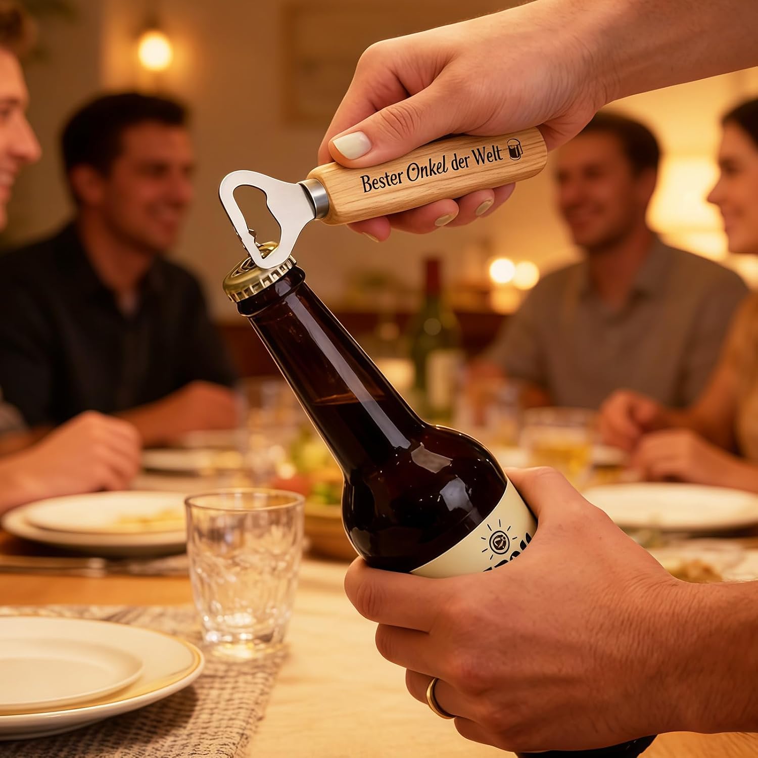 Holz Flaschenöffner Bester Papa - Geschenk für Papa zum Geburtstag & Vatertag - Bieröffner als Männergeschenk von Tochter & Sohn - Persönliche Geschenkidee für Väter zu Weihnachten – Bild 3