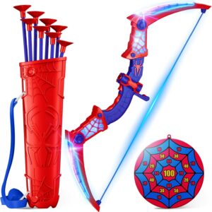 Toy from 3-12 years, boy, arrow bow toy with red and blue LED lights, quiver and net target, gift boy 3-12 years gift ideas, children’s toy, garden, outdoor games for children