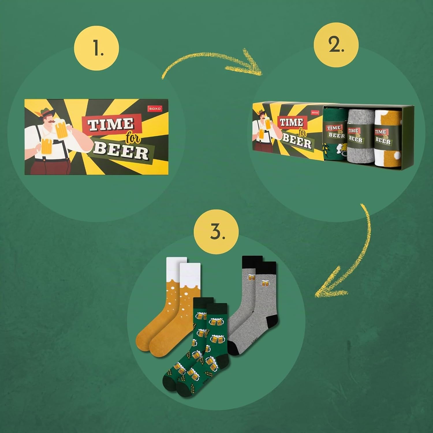 soxo Tin Socks Men's Beer Gifts For Men Funny Sock Gift Summer Socks Men 40-45 – Bild 4