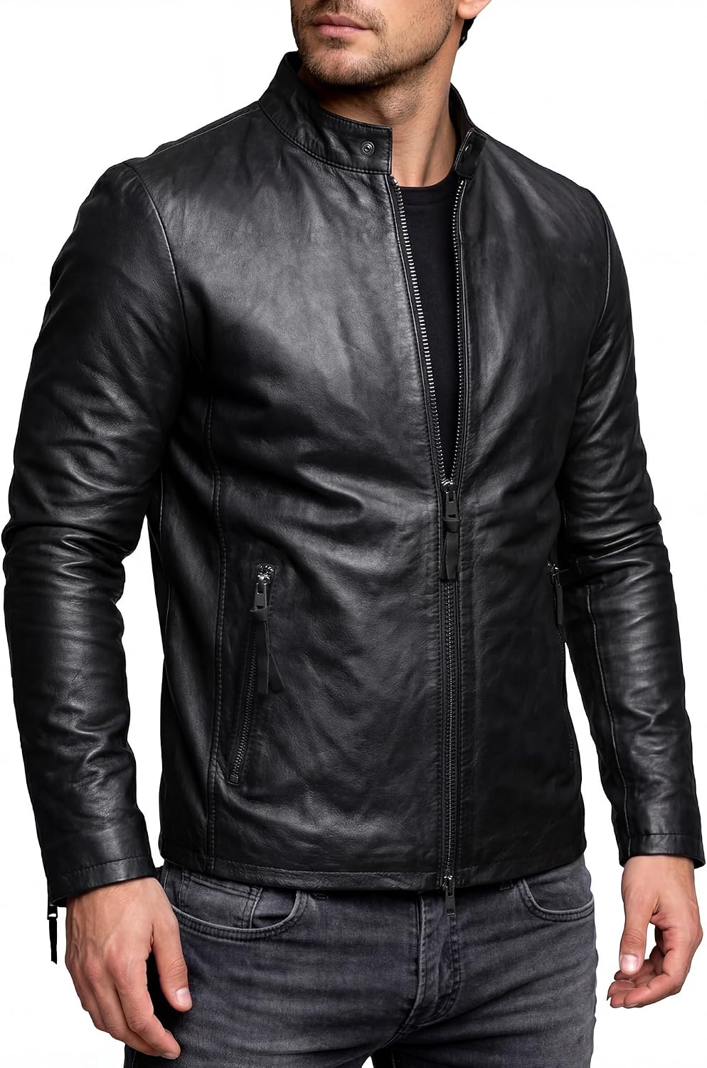 Crone Noa Cleane Basic Men's Leather Jacket Genuine Leather Jacket – Bild 3