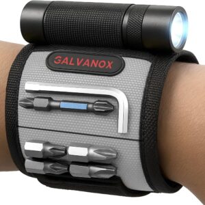 Galvanox - Magnetic Wristband with Hands Free Work Light (3 Modes) for Holding Screws, Nails and Drills, Durable Nylon with Powerful Magnets Tool Gift for Men