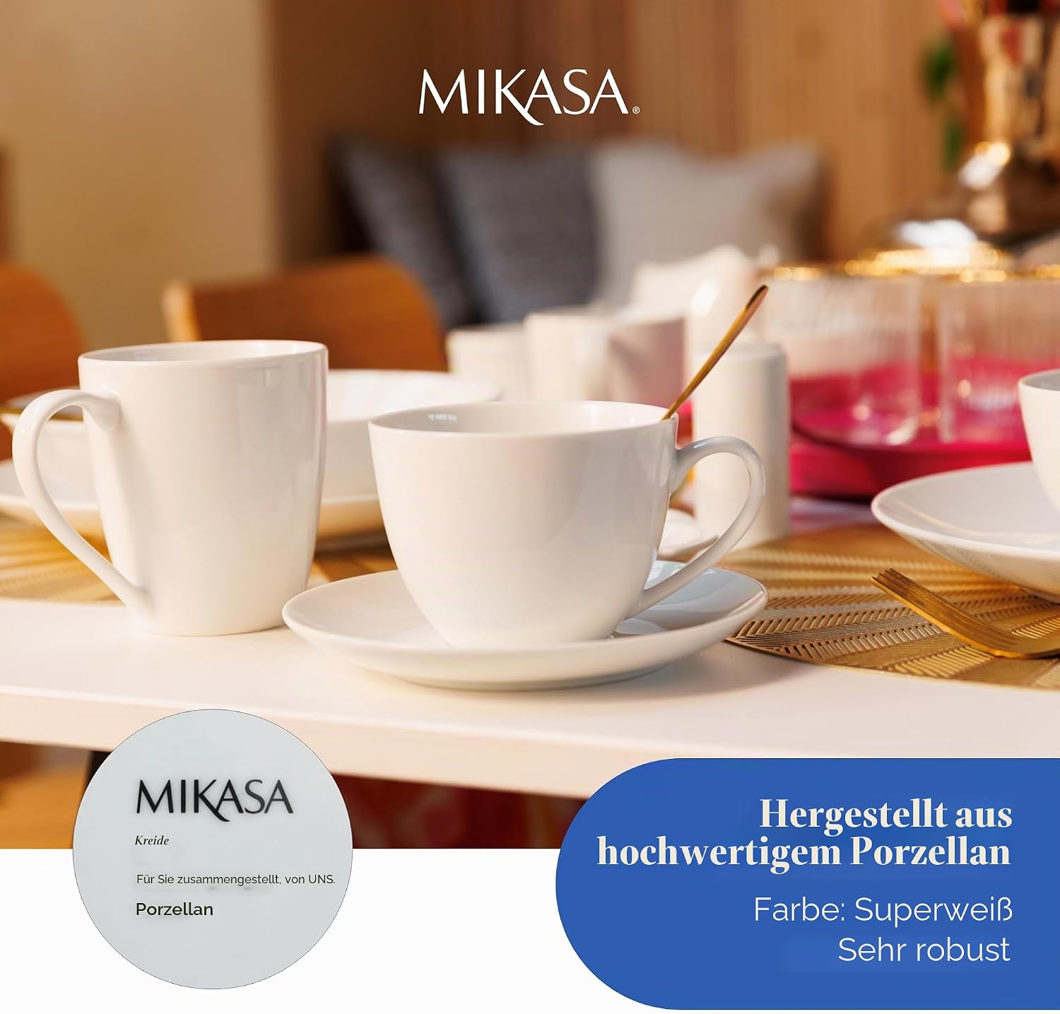 MIKASA Chalk Porcelain Mugs, Set of 4 White Tea and Coffee Mugs, 380 ml, Dishwasher and Microwave Safe – Bild 6
