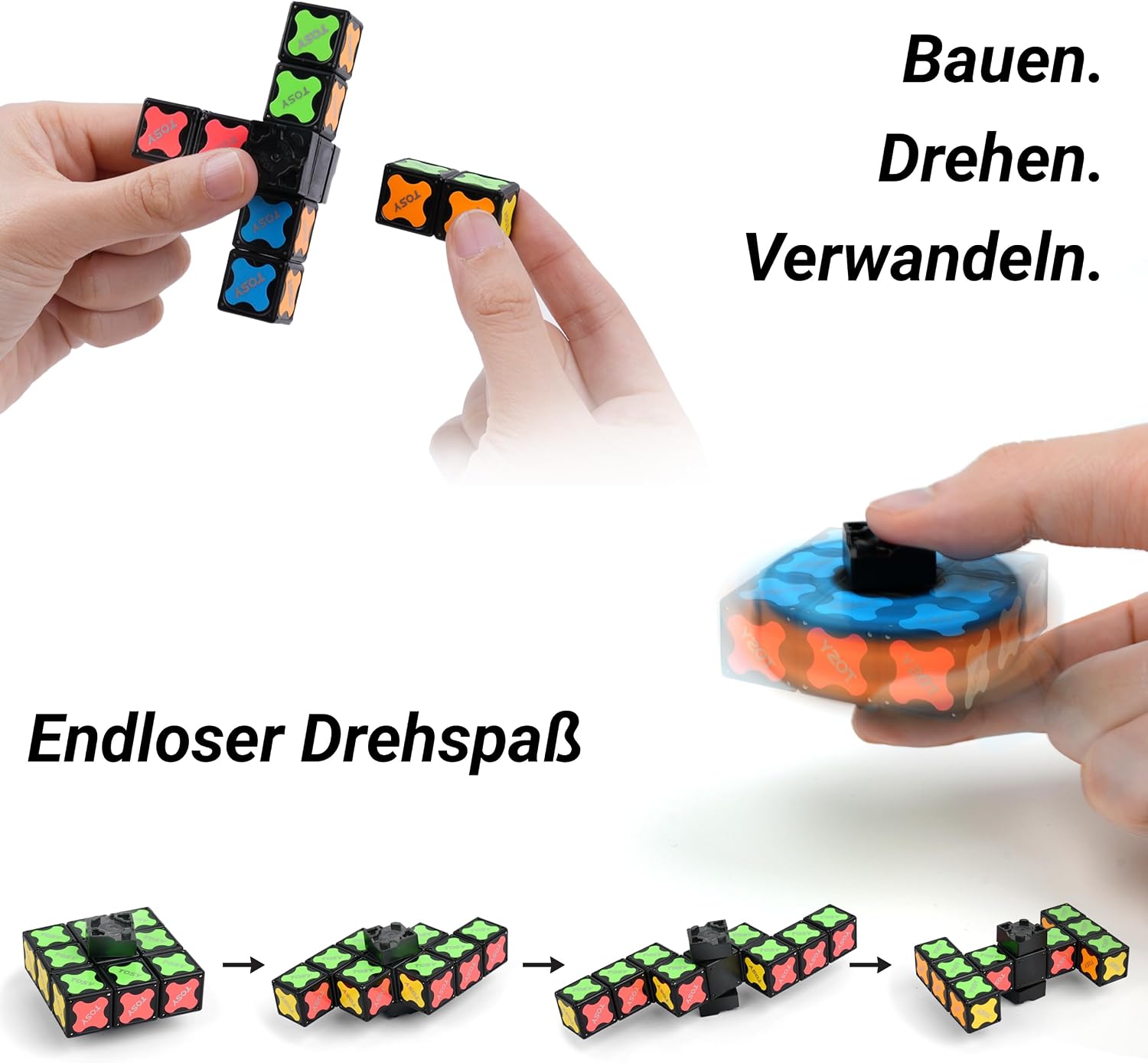 TOSY Magnetic Fidget Spinner Mini - 8 Building Blocks, 3-in-1: Convertible Fidget Spinner, Infinity Cube, 2x2 Puzzle Cube, Anti-Stress, STEM Sensor Magnetic Toy – Bild 3
