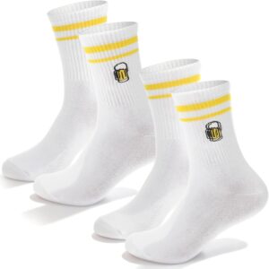 Amabro 2 Pairs of Beer Socks 39-43 Funny Beer Socks with Beer Mug Motif