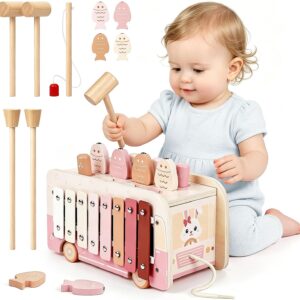 Vanplay Montessori Toy from 1 Year, 7-in-1 Hammer Game Wooden Toy Motor Skills Toy, Xylophone Children 1 Year, Gift Children's Toy from 1 2 3 Years Girls Boys