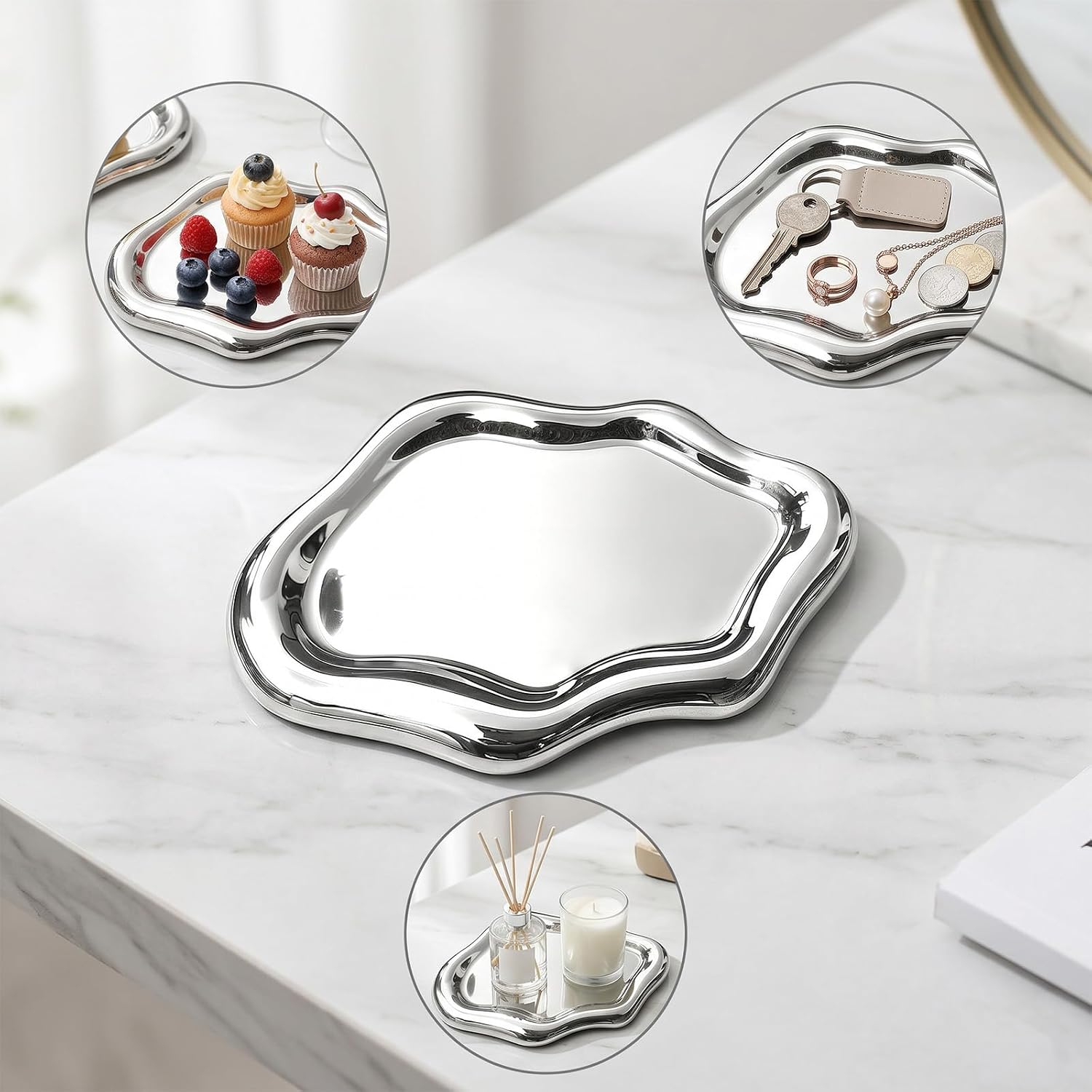 Jewellery Bowl Ceramic Jewellery Bowl Ring Holder Decorative Tray Irregular Jewellery Plate Ceramic Tray Clouds for Rings Earrings Watches Birthdays and Festivals Gifts Silver – Bild 7