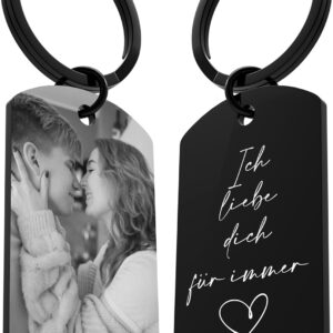 Meinearmbänder Personalised Keyring with Picture and Engraving | Personalised Gifts | Stainless Steel | Black White Picture | Photo Engraving | Gift for Boyfriend & Girlfriend