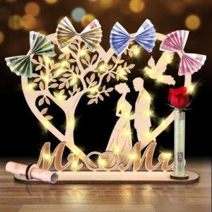 Money Gift Wedding Wooden with LED Fairy Lights, Wedding Gift Heart Tree