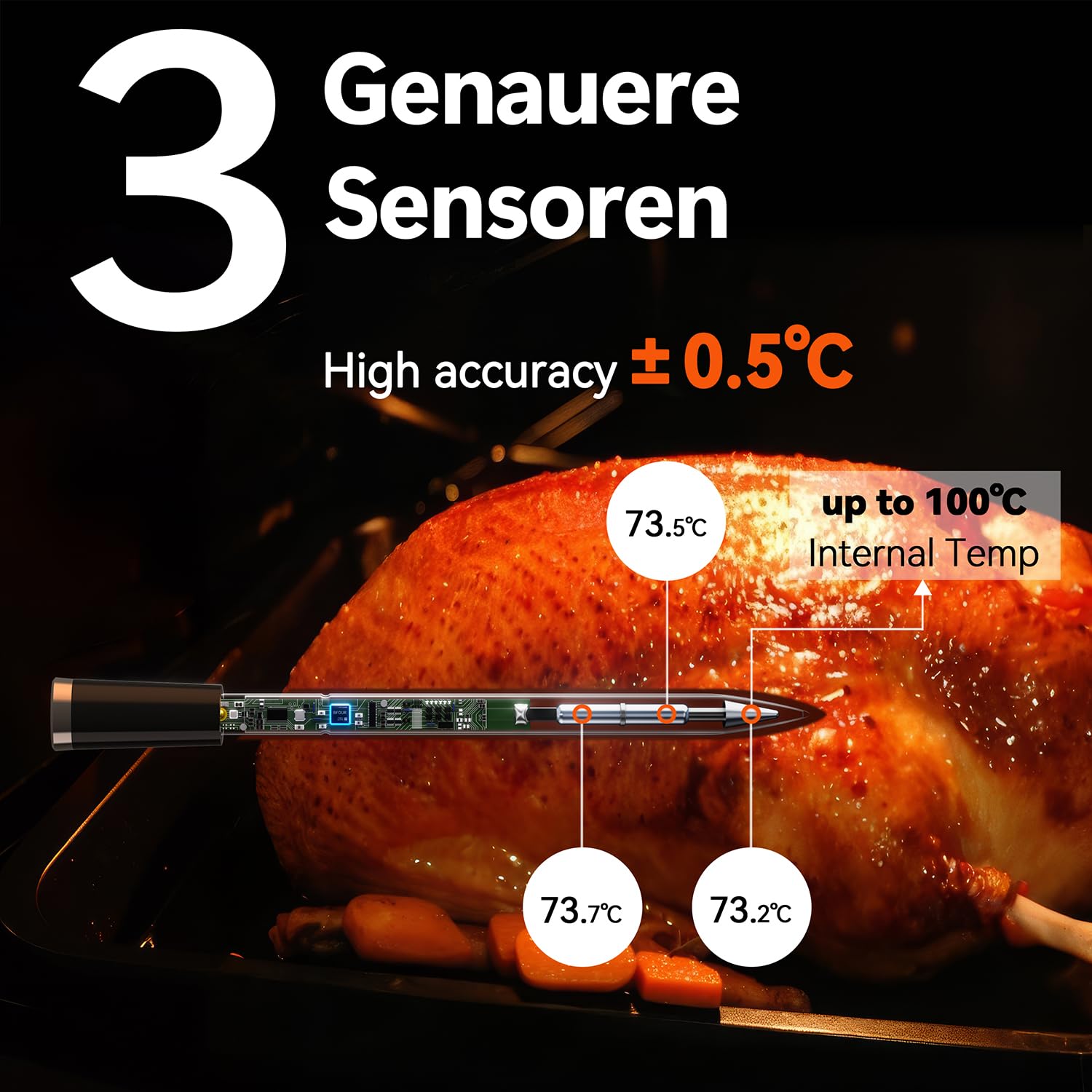 BFOUR BF-30 PRO Meat Thermometer Wireless Bluetooth Grill Thermometer with App Connection, LCD Display, IP67 Waterproof, Roasting Thermometer for BBQ, Oven, Grill, Kitchen – Bild 4