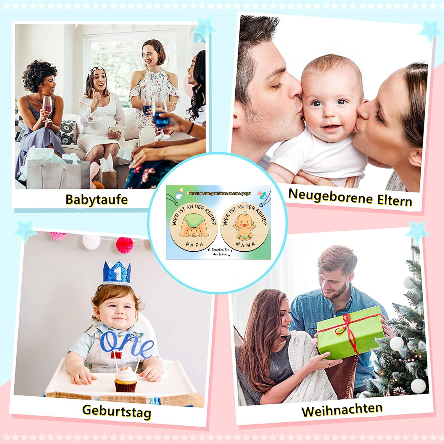 PulangRen Gifts for birth, pregnancy gift, wooden decision coin, gift idea for expectant mothers, christening gifts – Bild 5