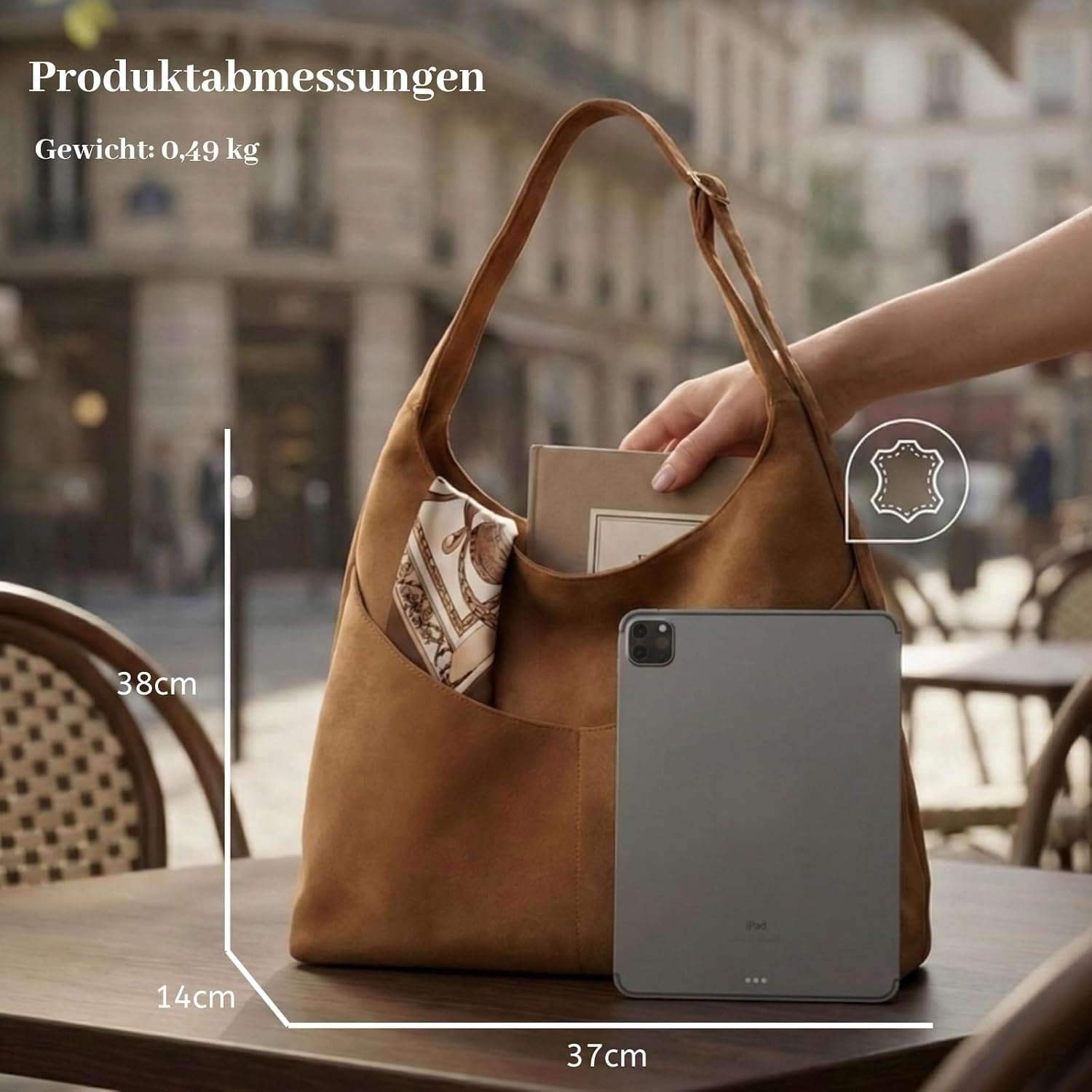 JANSBEN Suede Handbag Women's Large Shopper Bag Women's Shoulder Bag Suede Hobo Bag Shoulder Bag for Leisure, Work, Travel – Bild 5