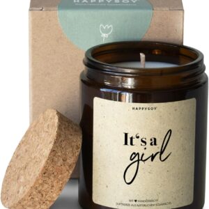 Birth Gift Scented Candle in Glass with Saying Made of Soy - 100% Natural Handmade and Vegan - Birth Gift Idea for Newborn Pregnancy Best Friend Baby Shower - its a Girl