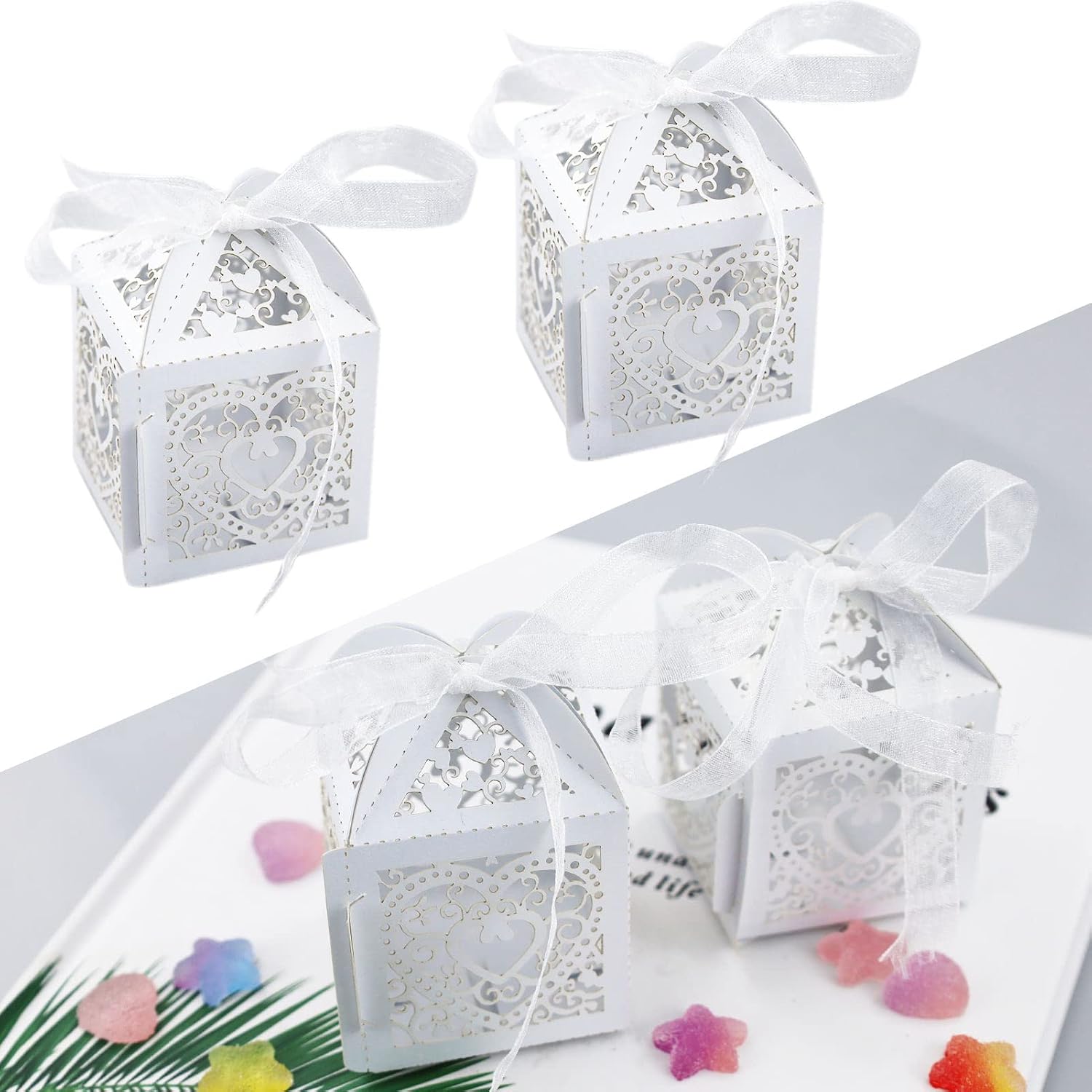 Wedding Gift Box, Pack of 50 Candy Boxes Christening Favours Box for Table Decoration Wedding Decoration Valentine's Day