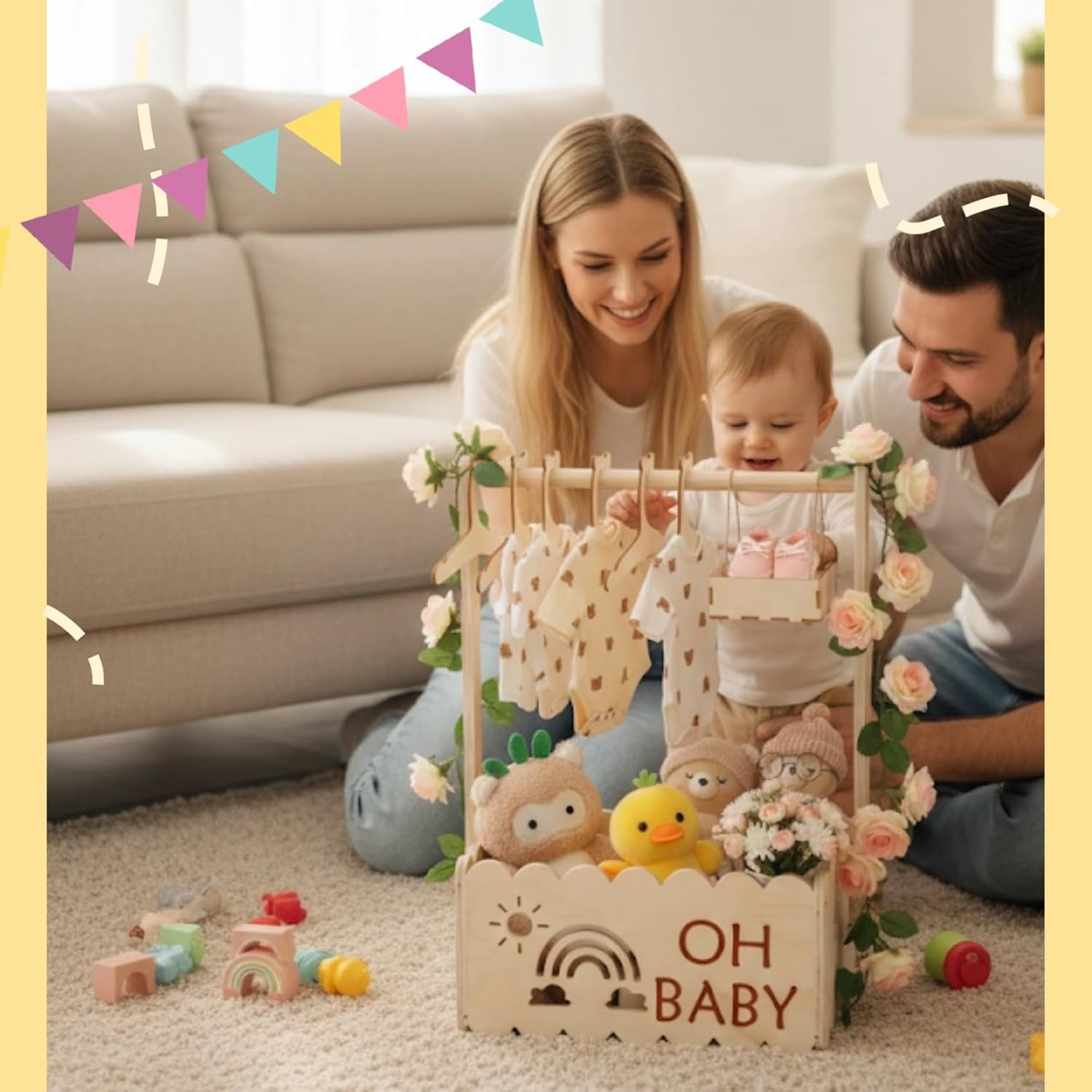 Baby Gift Basket for Birth with Hanger & Decoration for Gifts – Bild 6