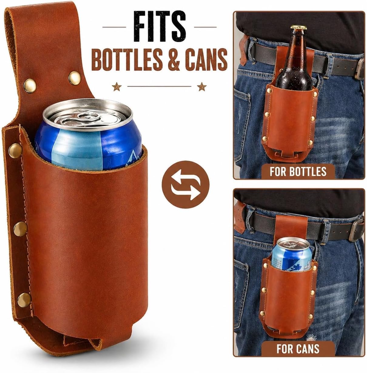 Beer Belt Beer Holder, Leather Bottle Holder Belt Beer Bottle Holder Beer Holster, Beer Gifts for Men Father's Day Christmas Beer Drinker Lovers Beer Accessories for Travel – Bild 3