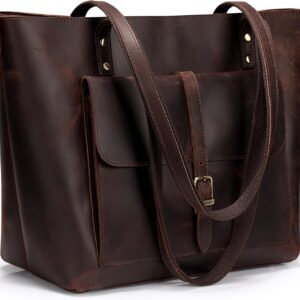 S-ZONE Women’s Shoulder Bag Vintage Genuine Leather Large Shopper Handbag Handbag Laptop Bag Work School Shopping Travel