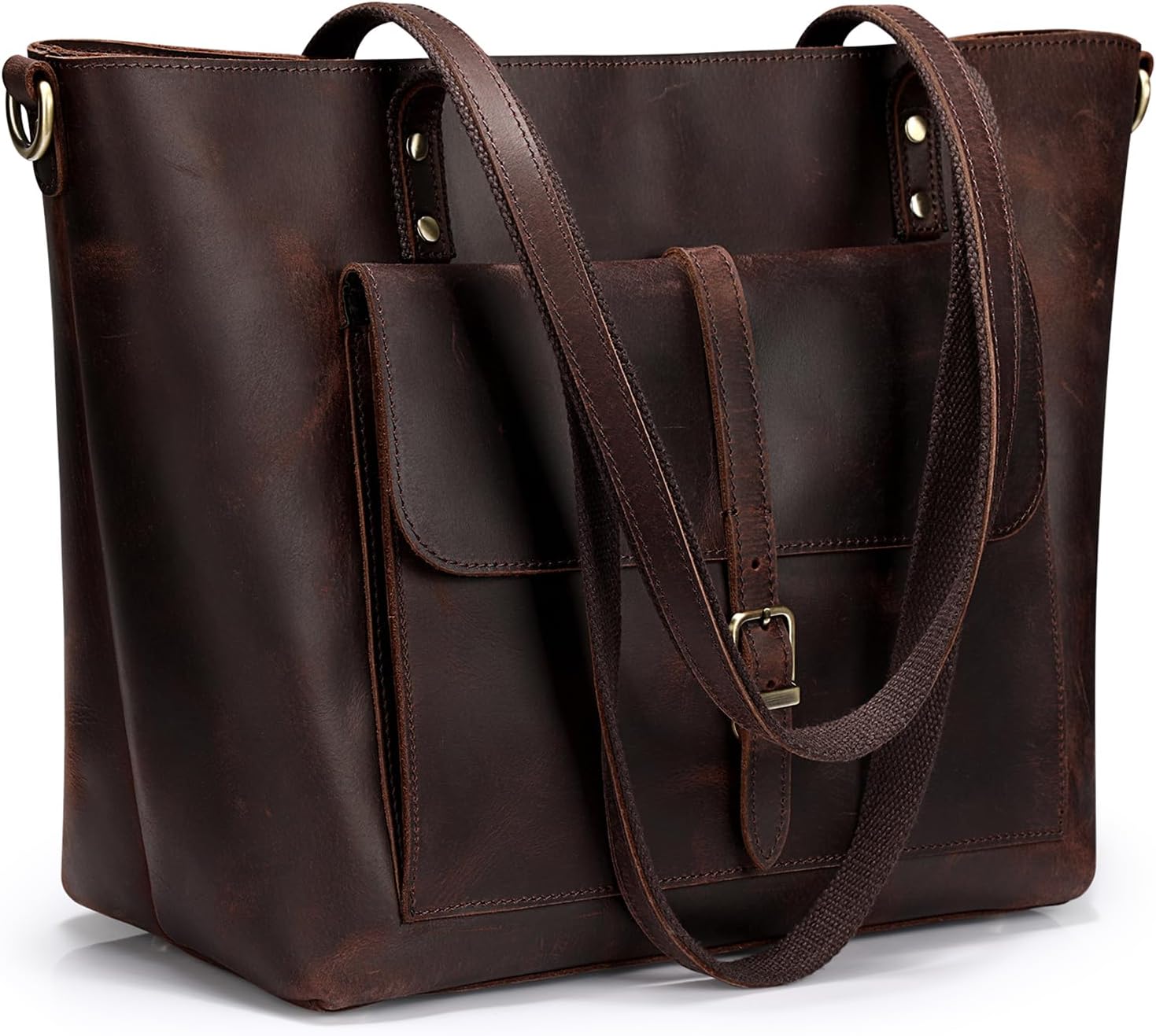 S-ZONE Women's Shoulder Bag Vintage Genuine Leather Large Shopper Handbag Handbag Laptop Bag Work School Shopping Travel