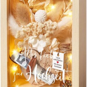 Wedding Gifts for Newlyweds, Money Gifts, Wedding, Love, Romantic Gift for Her, Includes Eternal Flowers, Wooden Box, Plastic Test Tube, Fairy Lights, Key Gift Box