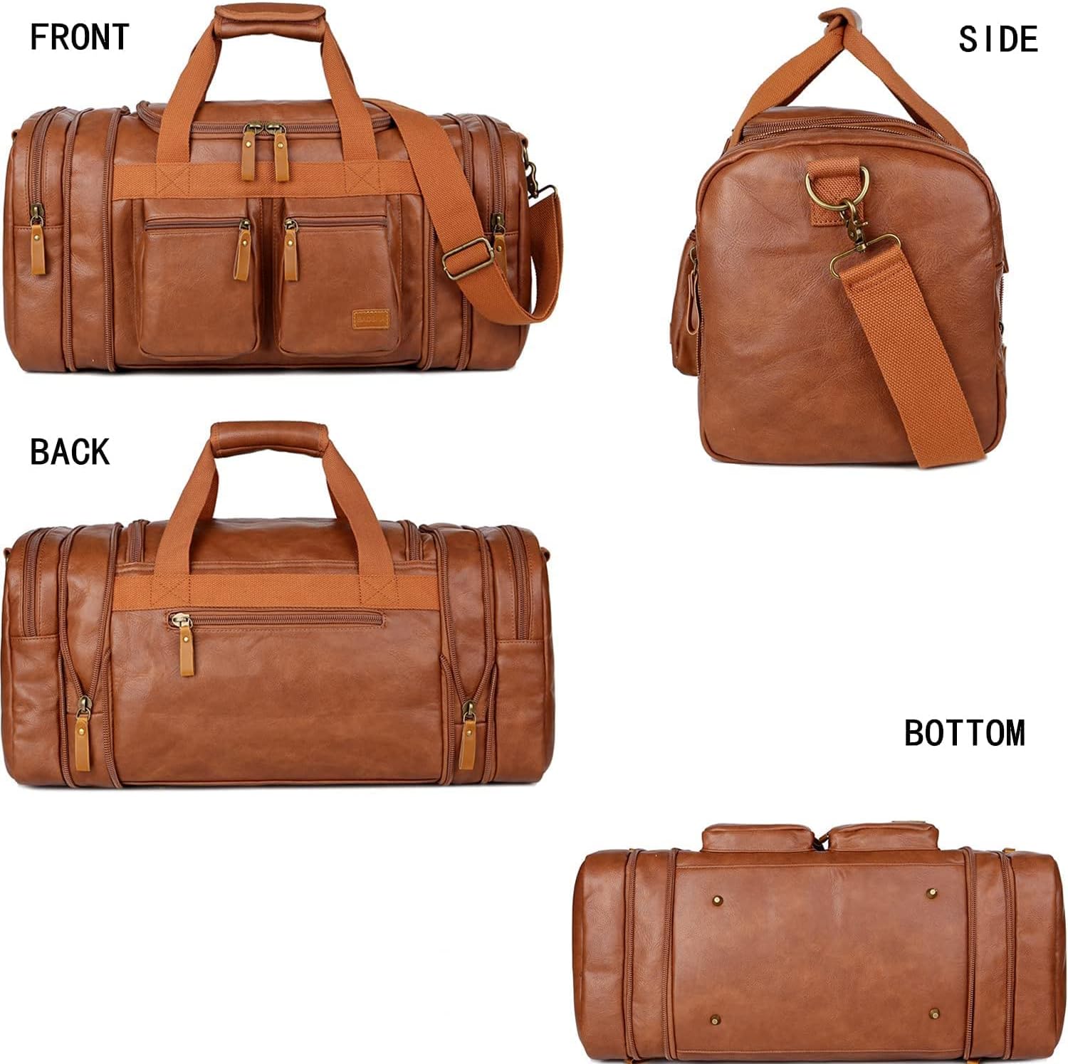 BAOSHA Faux Leather Travel Duffel Weekender Bag Hand Luggage Sleeping Bag Sports Bag for Men and Women HB-21 (Brown) – Bild 4