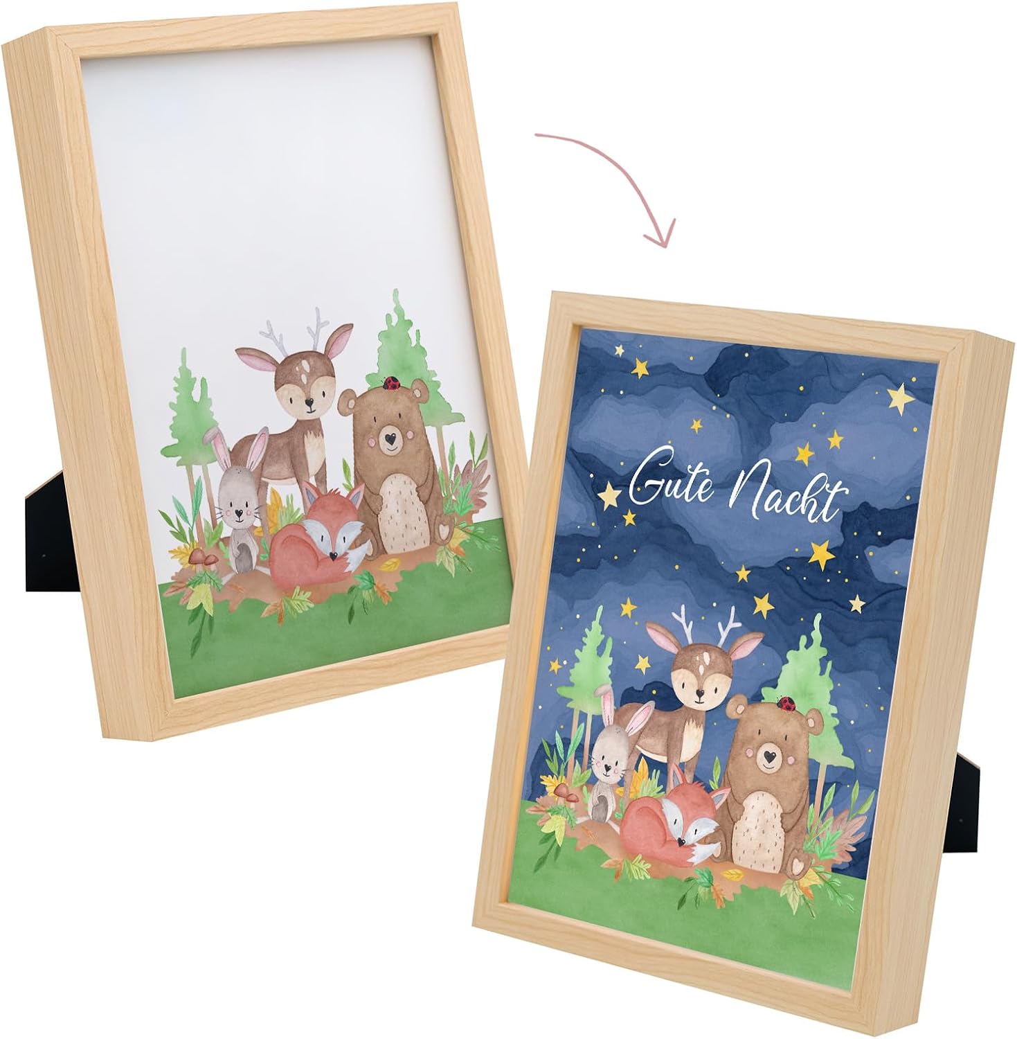wunderwunsch Magical Illuminated Photo Frame Personalised, Gift Birth, Birthday Gift Baby, Children's Birthday Gift with Individual Name (Good Night, Small)