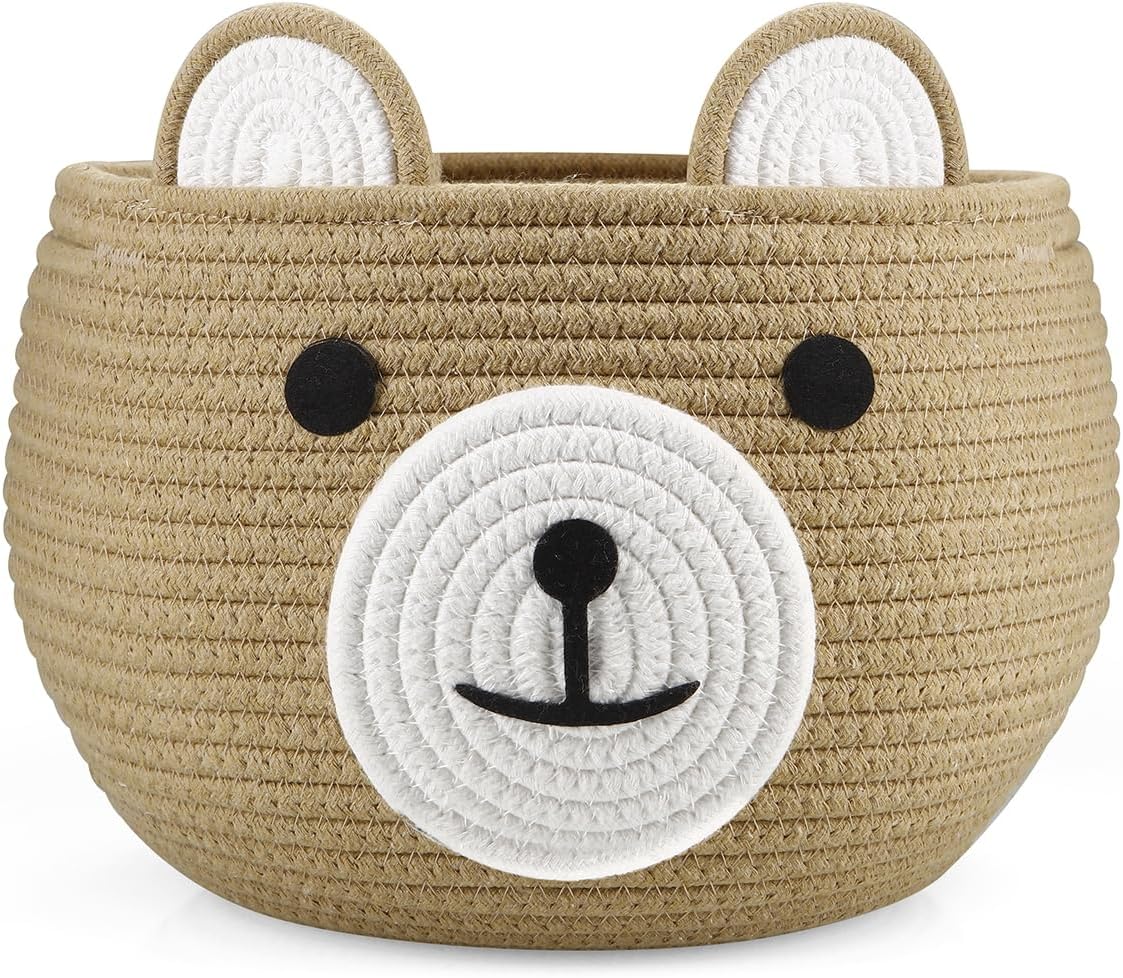 PandaEar Babykorb aus Baumwollseil, Baby-Geschenkkorb, Kinderzimmer, Wäsche-Organizer mit niedlichem Bären-Design zur Aufbewahrung von Säuglings- und Neugeborenen-Essentials, Windelkorb mit Griff