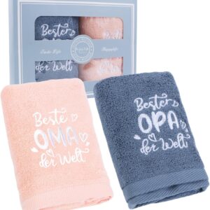 Belillpipi Grandma and Grandpa Gifts 2 Embroidered Hand Towel 35 x 75 cm, Gift for Grandparents Christmas Birthday Wedding Anniversary Towel with Best Grandpa / Grandma in the World
