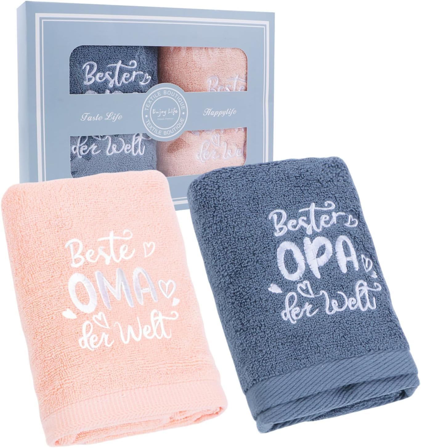 Belillpipi Grandma and Grandpa Gifts 2 Embroidered Hand Towel 35 x 75 cm, Gift for Grandparents Christmas Birthday Wedding Anniversary Towel with Best Grandpa / Grandma in the World